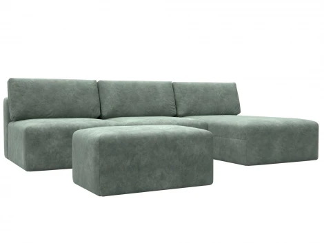 Диван угловой модульный с пуфом Лига-060 НПБ Лонг угол универсальный (ЛДСП,Брус,Фанера/Пластик/Велюр/Зеленый) Лига Диванов 129528