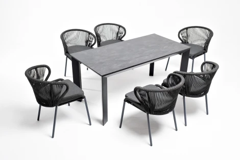 Обеденная группа на 6 персон со стульями Милан, каркас темно-серый, роуп темно-серый 4SIS Венето VEN-CMIL6T1-7-SET D-gray