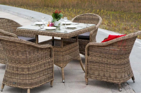 Обеденная группа из искусственного ротанга, цвет соломенный 4SIS Фредо FC4T-5-SET
