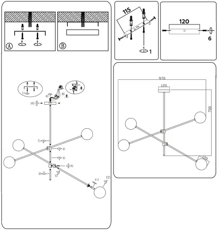 Потолочная люстра на штанге Ambrella Traditional TR2505 (220V, шарики)