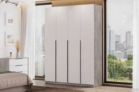 Шкаф распашной Арника ШК 5 (1600), Цемент светлый, Белый шагрень