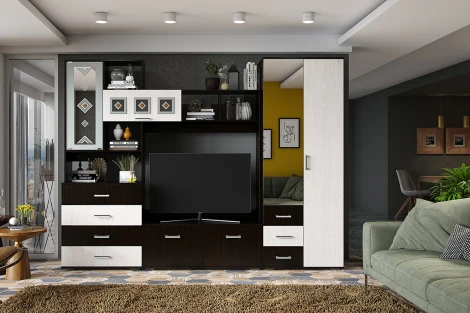 Стенка в гостиную БТС Белла, венге/ясень белый