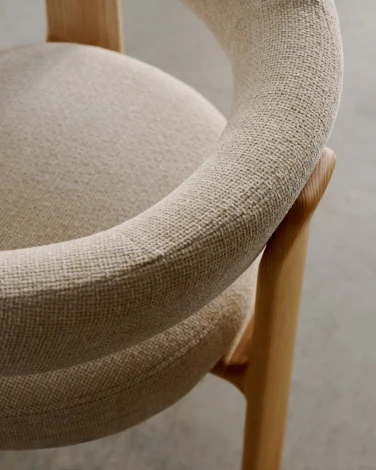 Granite Стул на 3 ножках из бежевого шенилла и массива ясеня в натуральной отделке La Forma (ex Julia Grup) арт.207759