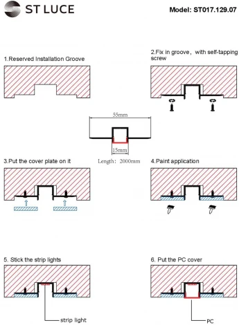 Встраиваемый в гипсокартон алюминиевый профиль с рассеивателем ST Luce ST017.129.07