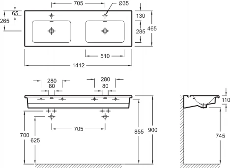 Раковина Jacob Delafon Vox EXAA112 140 см