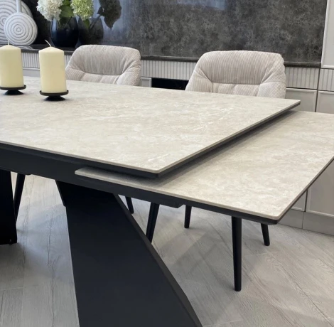 Стол ОРИГАМИ 240 цвет АЙВОРИ (AURA IVORY), керамика / Черный каркас M-City 64721