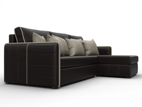 Диван угловой Лига-078 угол универсальный (ДСП/Пластик/Экокожа/Коричневый,Бежевый) Лига Диванов 130983