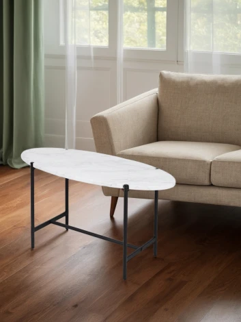 Стол журнальный МеталлАрт М025 белый мрамор/черный Mebelik 009498