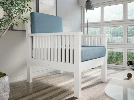 Кресло Arsko Норман белая эмаль голубая рогожка