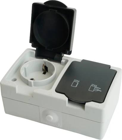 Розетка двойная с заземлением и защитной крышкой (серый,графит) Stekker Велена 32754