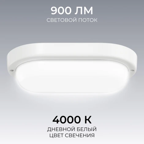 Настенно-потолочный светильник светодиодный герметичный 12Вт 900лм 4000К IP65 овал, белый OGM О28-07