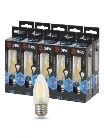 Лампочка светодиодная филаментная E27 7W ЭРА F-LED B35-7W-840-E27