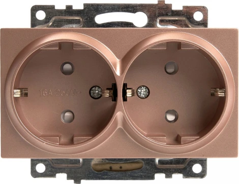 Розетка двойная с заземлением и шторками (шампань) Stekker Катрин 39598