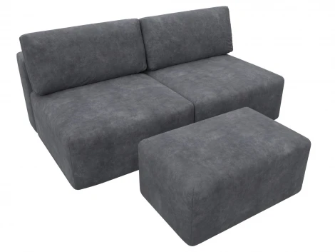 Диван прямой модульный с пуфом Лига-060 НПБ (ЛДСП,Брус,Фанера/Пластик/Велюр/Темно-серый) Лига Диванов 129670