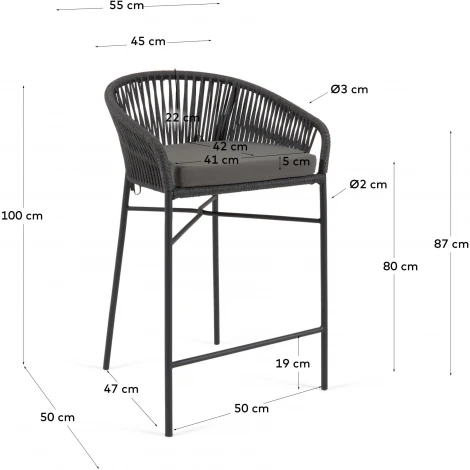 Веревочный барный стул Yanet черного цвета 80 см La Forma (ex Julia Grup) арт.114297
