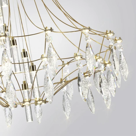 Подвесная большая люстра Odeon Light Flamenco 7000/51L золото/металл/хрусталь IP20 LED 51W (220V, на проводе)