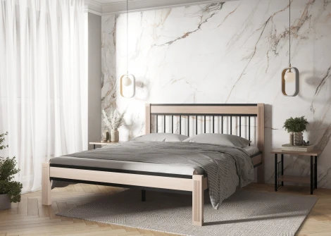 Кровать АГАТА 160, черный/натуральный Форвард Агата 102175