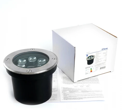 Встиваемый светодиодный свтельник (грунтовый) Feron SP2802 48453 6W, AC12-24V, низковольтный, 3000К, металлик вн.диаметр: 90mm, IP67 (круглые)