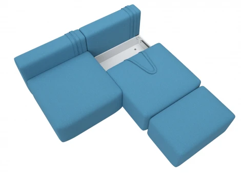 Диван прямой модульный с пуфом Лига-060 НПБ (ЛДСП,Брус,Фанера/Пластик/Рогожка/Голубой) Лига Диванов 129677