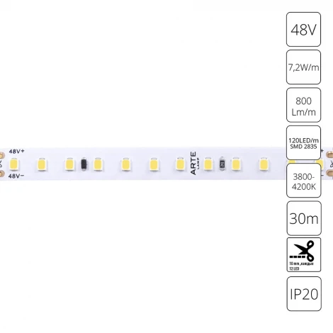 Светодиодная лента 48V 7,2W/m 4000К 30м Arte Lamp Tape A4812010-04-4K