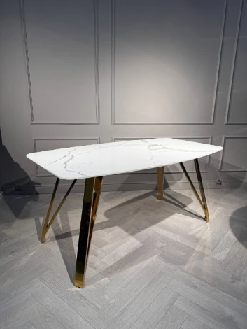 Стол обеденный IST-CASA Соар-2 F-1690,160х90х76 см, бело-серая керамика/золото