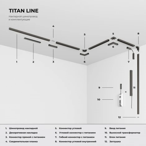 Шинопровод магнитный накладной Titan Line титан 2 м 48V Elektrostandard Magnetic Line 85227/00