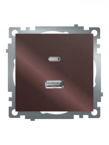 Розетка USB Type A+С (шоколад) Stekker Катрин 50057