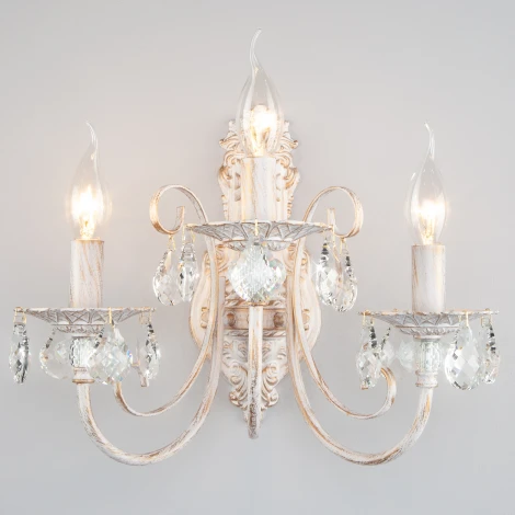 Бра Eurosvet 3305 3305/3 белый с золотом / прозрачный хрусталь (220V, хрусталь Strotskis, подвески, подсвечник, свеча)