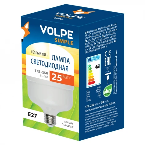 Лампочка светодиодная цилиндр белая E27 25W 3000K Volpe LED-M80-25W/WW/E27/FR/S