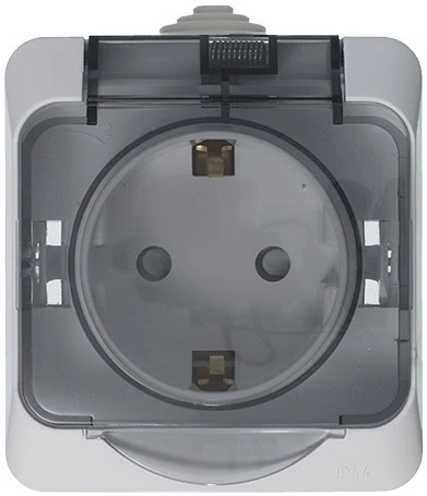 Розетка накладная с заземлением, шторками и крышкой (белый) IP44 Systeme Electric Этюд PA16-044B