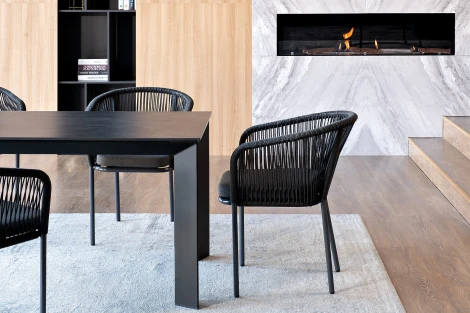 Обеденная группа на 4 персоны со стульями Марсель, каркас темно-серый, роуп темно-серый 4SIS Венето VEN-CM4T1-5-SET D-gray