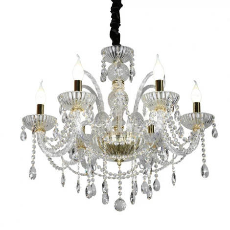 Подвесная люстра Omnilux Bonaita OML-70103-06 (220V, хрусталь, подвески, на цепи, подсвечник, свеча)