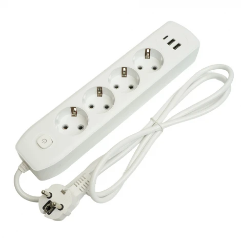 Удлинитель 4-х местный 2хUSB Type A+C 1,8м. (белый) Stekker Home plus 49971