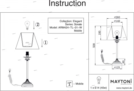 Интерьерная настольная лампа Maytoni Sonate ARM424-TL-01-W