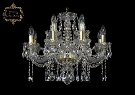 Подвесная люстра Art Classic 11.12 11.12.8+4.195.Gd.Sp (220V, хрусталь, на цепи, подсвечник, свеча)