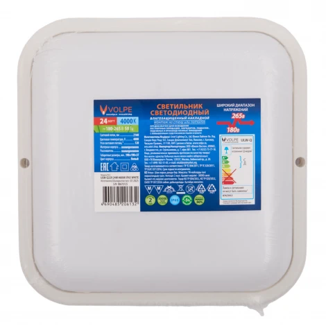 Светильник светодиодный влагозащищенный квадрат, 4000K Volpe ULW-Q229 24W/4000K IP65 WHITE