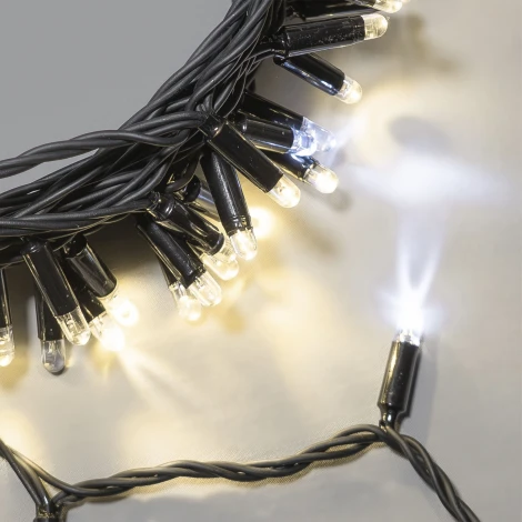 Гирлянда Нить 10м тепло-белая с мерцанием белого диода 220В, 100 LED, провод черный каучук 2,3мм, IP65 Laitcom ECO100BLW-1-2WW