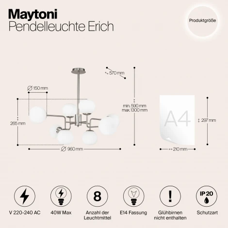 Потолочная люстра Maytoni Erich MOD221-PL-08-N (220V, шарики, молекулы)