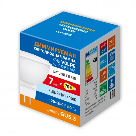 Лампа светодиодная, диммируемая, форма «JCDR», матовая, белый свет 4000K Volpe OPTIMA DIM LED-JCDR-7W/4000K/GU5.3/FR/DIM/SLS