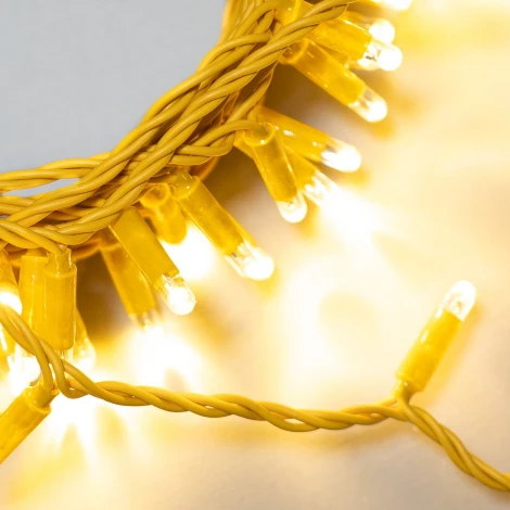 Гирлянда Нить с колпачком 10м тепло-белая 24В, 100 LED, провод золотой ПВХ, IP65 Laitcom PST100CAP-12-1WW