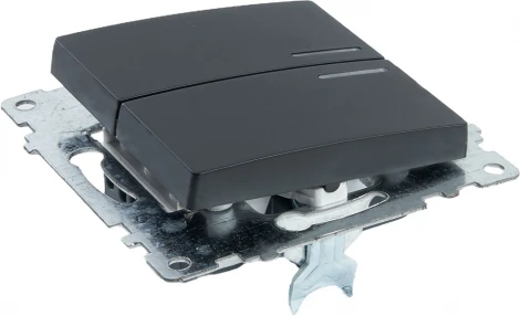 Выключатель двухклавишный с подсветкой (черный) Stekker Катрин 39607