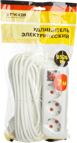 Удлинитель 3-х местный 7 метров с заземлением Stekker Home 49356