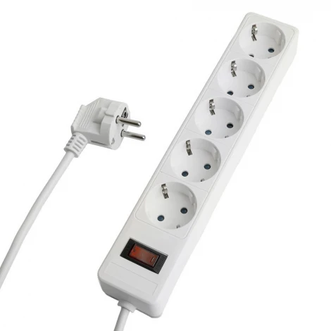 Сетевой фильтр 5-и местный с заземлением 1,8м. (белый) Stekker Optima 50092
