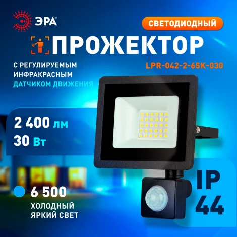 Прожектор уличный светодиодный с датчиком движения ЭРА LPR-04 LPR-042-2-65K-030