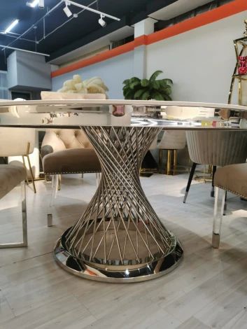 Стол обеденный IST-CASA Мелоди DT-018L, 140х140х75 см, белый мрамор/серебро