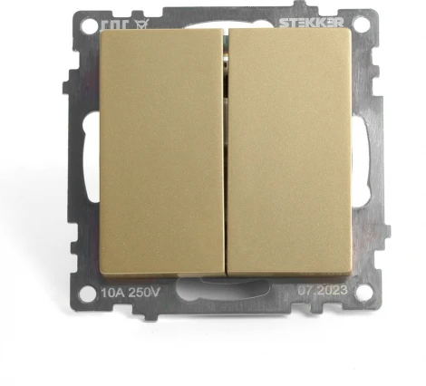 Выключатель двухклавишный (золото) Stekker Катрин 49216