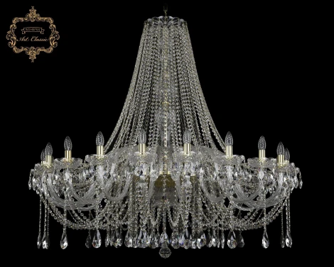 Подвесная большая люстра Art Classic 11.12 11.12.20.460.h-121.Gd.Sp (220V, хрусталь, на цепи, подсвечник, свеча)
