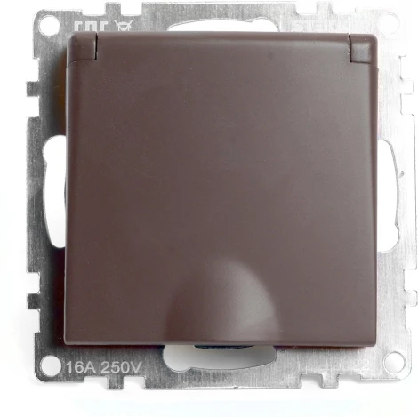 Розетка с заземлением защитной крышкой и шторками (коричневый) Stekker Катрин 49029