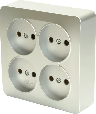 Розетка 4-х местная без заземления (серебро) Stekker София 49333