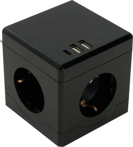 Разветвитель на 3 гнезда с заземлением (черный) Stekker 49658